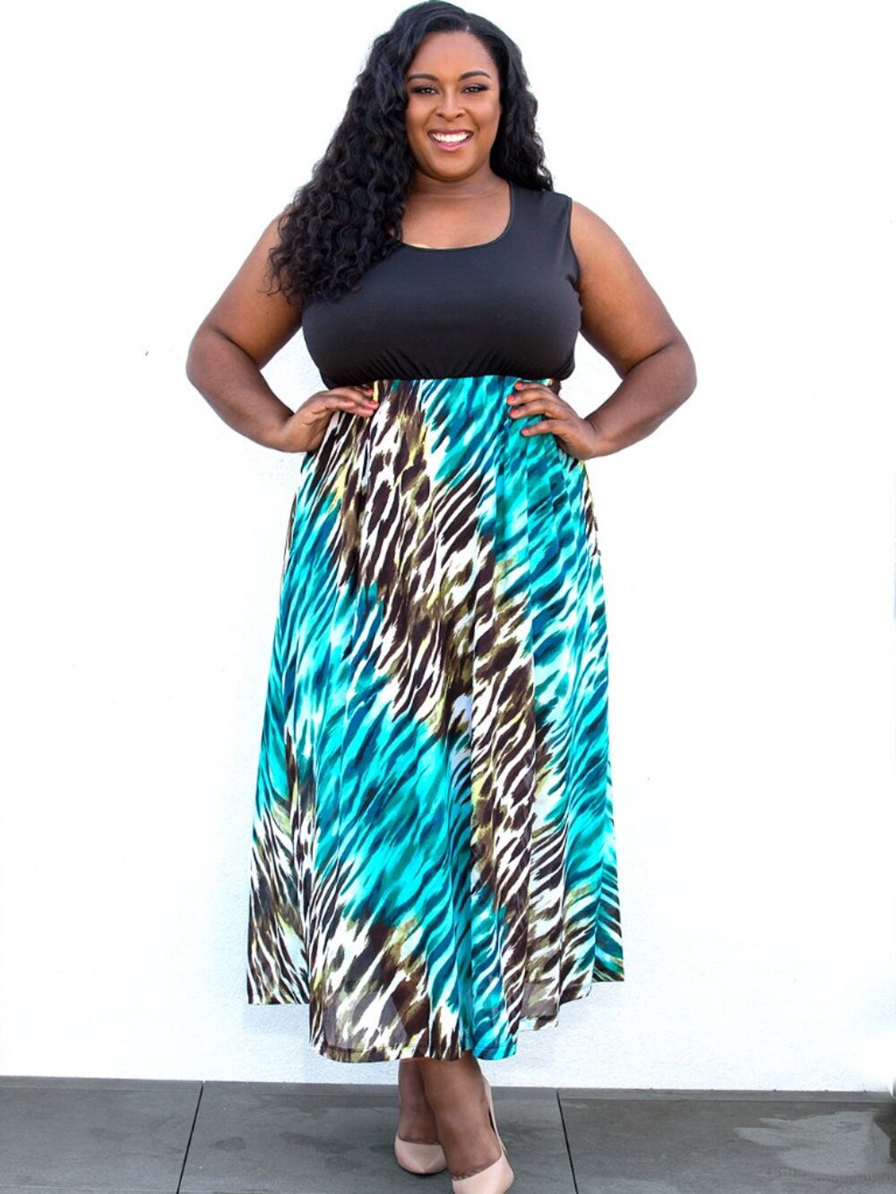 Plus Size Mesh Overlay Maxi Dress 5X